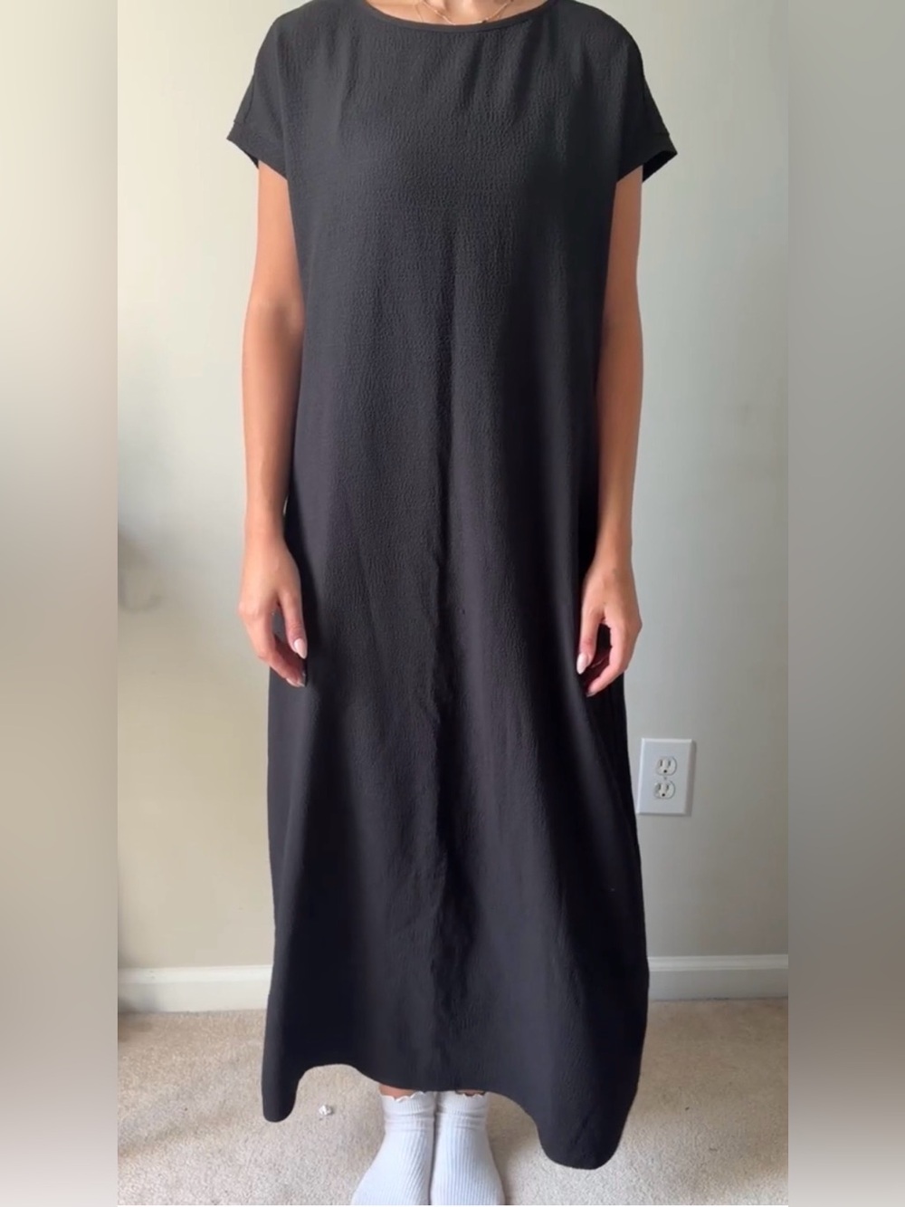 Grace Karin Black Cap-Sleeve Midi Shift Dress